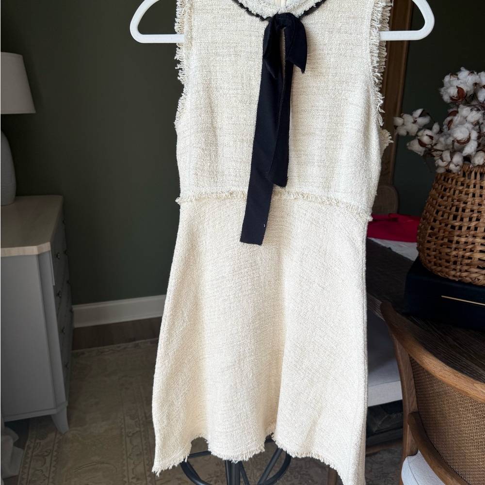 Necessary Objects Cream Textured Mini Dress with Black Accent